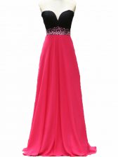  Pink And Black Empire Beading Evening Dress Zipper Taffeta Sleeveless Floor Length