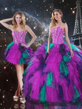  Multi-color Lace Up Quinceanera Gowns Beading and Ruffles Sleeveless Floor Length