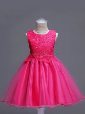 Affordable Hot Pink Scoop Zipper Lace Little Girls Pageant Dress Wholesale Sleeveless
