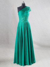 Gorgeous Turquoise A-line Chiffon Sweetheart Sleeveless Beading and Pleated Floor Length Backless Prom Party Dress