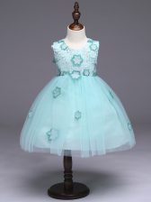 Affordable Sleeveless Zipper Knee Length Appliques and Bowknot Pageant Gowns For Girls