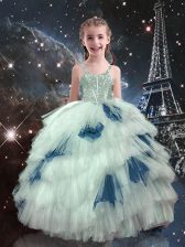 Beautiful Sleeveless Beading and Ruffled Layers Lace Up Little Girl Pageant Gowns