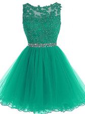 Modern Scoop Sleeveless Tulle Prom Dresses Beading and Lace and Appliques and Belt Zipper