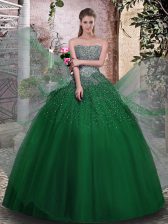Shining Dark Green Lace Up Quinceanera Gowns Beading Sleeveless Floor Length