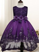 Best Tulle Sleeveless High Low Pageant Gowns For Girls and Lace and Appliques and Bowknot and Hand Made Flower