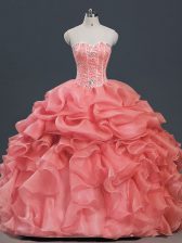 Luxurious Organza Sleeveless Floor Length Sweet 16 Dress and Beading and Ruffles and Pick Ups