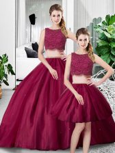 Customized Floor Length Fuchsia 15th Birthday Dress Tulle Sleeveless Lace and Ruching