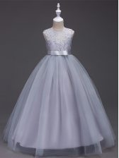 Luxurious Sleeveless Zipper Floor Length Lace Kids Pageant Dress