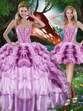 On Sale Multi-color Lace Up Sweet 16 Dresses Beading and Ruffles and Ruffled Layers Sleeveless Floor Length