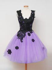  Tulle Straps Sleeveless Zipper Appliques Quinceanera Court of Honor Dress in Lilac