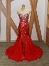 Classical Red Sweetheart Zipper Beading Prom Evening Gown Sleeveless