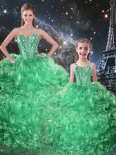  Three Pieces Quince Ball Gowns Green Sweetheart Organza Sleeveless Floor Length Lace Up