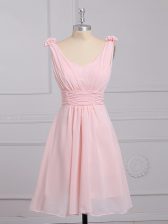  Chiffon Straps Sleeveless Lace Up Hand Made Flower Quinceanera Court Dresses in Baby Pink