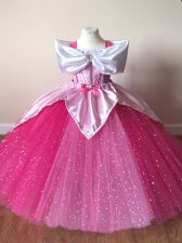  Floor Length Zipper Little Girls Pageant Gowns Fuchsia for Wedding Party with Sequins