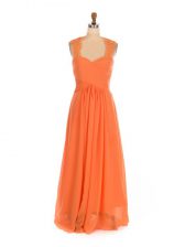  Sleeveless Chiffon Floor Length Lace Up Vestidos de Damas in Orange Red with Lace