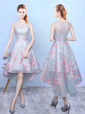 Best Multi-color A-line Embroidery Court Dresses for Sweet 16 Zipper Organza Sleeveless High Low