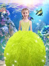  Floor Length Child Pageant Dress Organza Sleeveless Beading and Ruffles