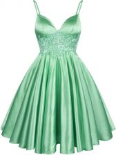 Colorful Elastic Woven Satin Lace Up Spaghetti Straps Sleeveless Knee Length Quinceanera Court Dresses Lace