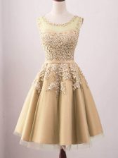Best Selling Gold Scoop Lace Up Lace Quinceanera Dama Dress Sleeveless