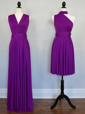  Floor Length Purple Court Dresses for Sweet 16 Halter Top Sleeveless Lace Up