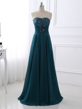  Teal Empire Sequins and Ruching Prom Dresses Zipper Chiffon Sleeveless Floor Length