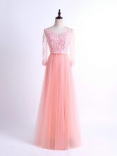 Wonderful Pink Half Sleeves Lace Floor Length Quinceanera Court Dresses