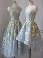  Tulle Scoop Sleeveless Criss Cross Lace Court Dresses for Sweet 16 in Grey