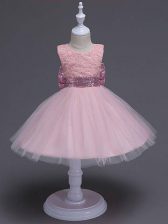 Adorable Ball Gowns Kids Formal Wear Baby Pink Scoop Tulle Sleeveless Knee Length Zipper