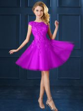 Admirable Knee Length A-line Cap Sleeves Eggplant Purple Quinceanera Dama Dress Lace Up