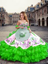 Most Popular Organza Sweetheart Sleeveless Lace Up Embroidery and Ruffled Layers Vestidos de Quinceanera in Green