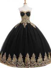 Gorgeous Black Sleeveless Appliques Floor Length Sweet 16 Quinceanera Dress