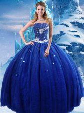 Sophisticated Royal Blue Lace Up Ball Gown Prom Dress Beading Sleeveless Floor Length