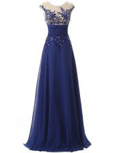 Chic Blue Sleeveless Chiffon Zipper for Prom and Military Ball and Sweet 16