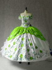 Dynamic Off The Shoulder Cap Sleeves Sweet 16 Dress Floor Length Embroidery and Ruffles Multi-color Organza and Taffeta