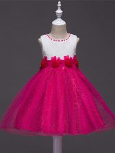  Scoop Sleeveless Tulle Little Girl Pageant Gowns Lace and Hand Made Flower Zipper