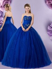  Royal Blue Sweet 16 Dresses Military Ball and Sweet 16 and Quinceanera with Beading and Appliques Sweetheart Sleeveless Lace Up