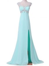 Unique Aqua Blue Prom Party Dress Sweetheart Cap Sleeves Backless