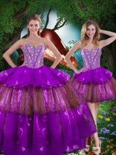 Great Floor Length Multi-color Quinceanera Gown Organza Sleeveless Beading and Ruffled Layers and Sequins