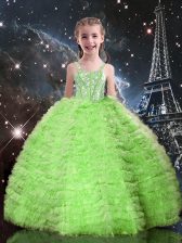  Beading and Ruffled Layers Kids Pageant Dress Lace Up Sleeveless Floor Length