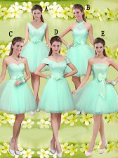  Apple Green V-neck Lace Up Lace and Belt Quinceanera Court Dresses Sleeveless