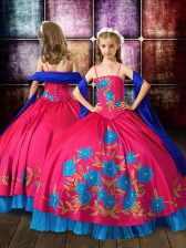 Beautiful Hot Pink Lace Up Child Pageant Dress Embroidery Sleeveless Floor Length
