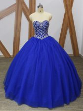  Floor Length Ball Gowns Sleeveless Royal Blue Quinceanera Gown Lace Up