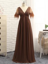  Sleeveless Chiffon Floor Length Zipper in Brown with Beading and Ruching