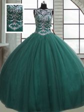 Superior Dark Green Scoop Lace Up Beading Ball Gown Prom Dress Sleeveless