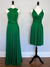 Glorious Dark Green Sleeveless Floor Length Ruching Lace Up Quinceanera Court Dresses