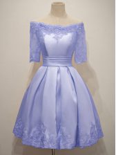 Glorious Lavender Lace Up Off The Shoulder Lace Quinceanera Dama Dress Taffeta Half Sleeves