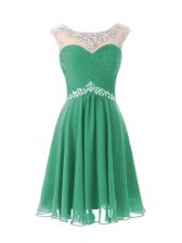 Exquisite Turquoise Chiffon Zipper Scoop Cap Sleeves Knee Length Prom Party Dress Beading