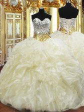 New Arrival Ball Gowns Quinceanera Gown Light Yellow Sweetheart Organza Sleeveless Floor Length Lace Up