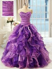  Sweetheart Sleeveless Lace Up 15 Quinceanera Dress Eggplant Purple Organza