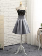 Low Price Grey Sleeveless Lace and Appliques Mini Length Prom Dresses